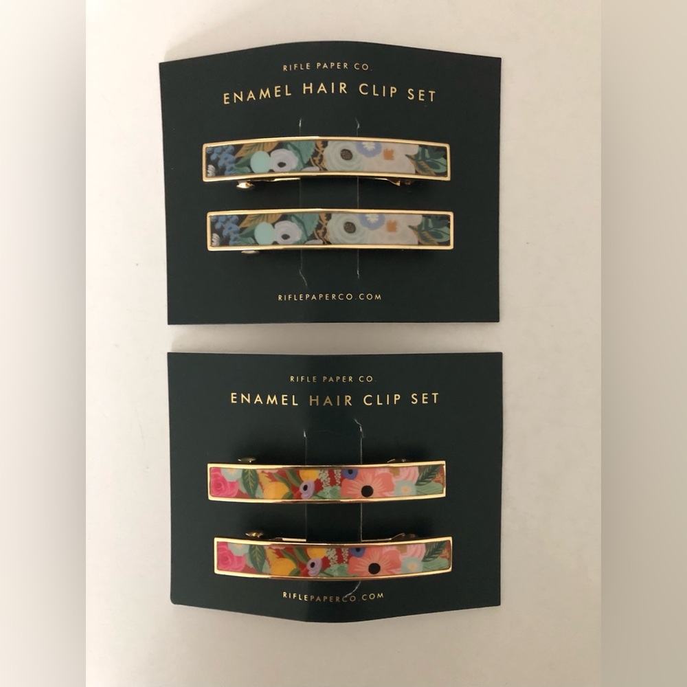 Rifle Paper Co. Enamel Hair Clip Set - Pink and Blue multicolor floral motifs